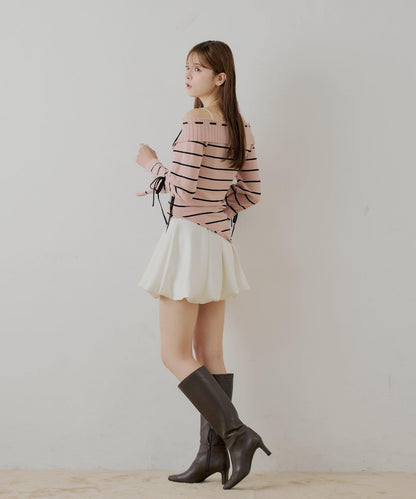 單肩針織衫+泡泡袖連衣裙套裝