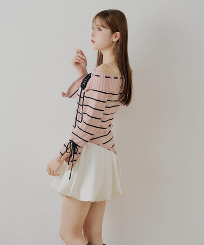 單肩針織衫+泡泡袖連衣裙套裝