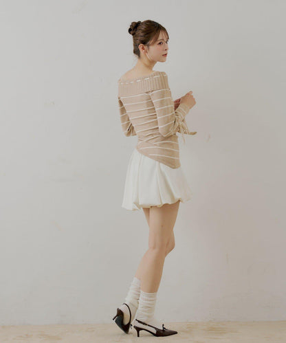 單肩針織衫+泡泡袖連衣裙套裝