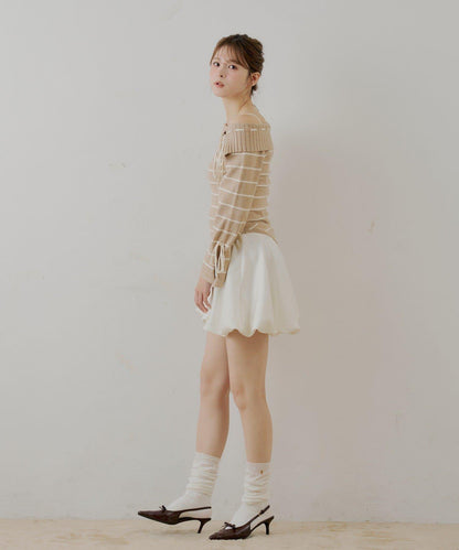 單肩針織衫+泡泡袖連衣裙套裝