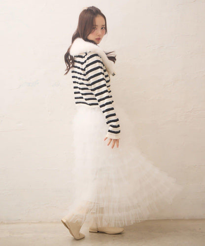 【Seemi.】毛絨翻領條紋開衫