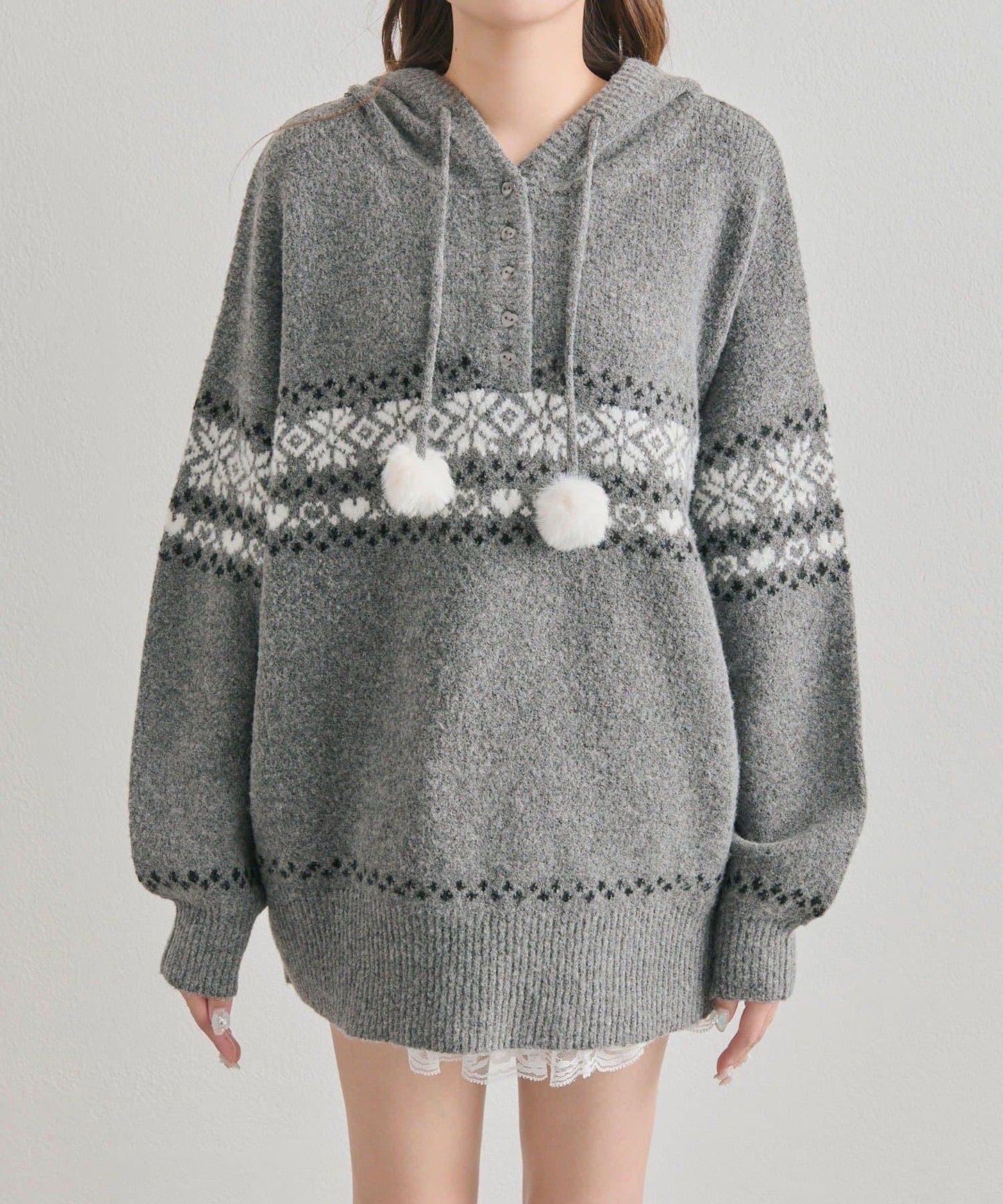 提花連帽針織衫