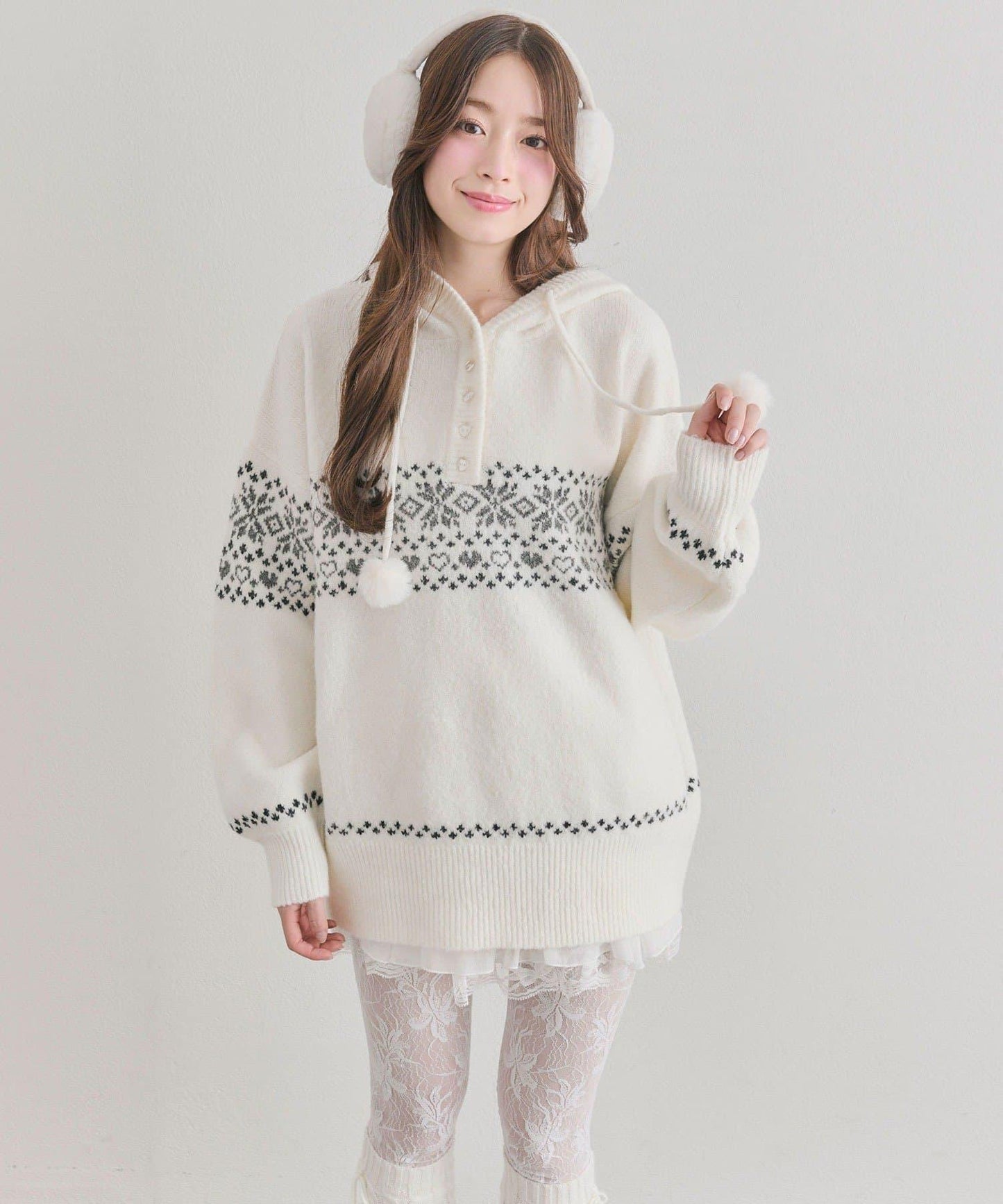 提花連帽針織衫