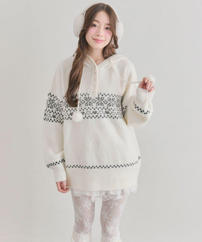 提花連帽針織衫
