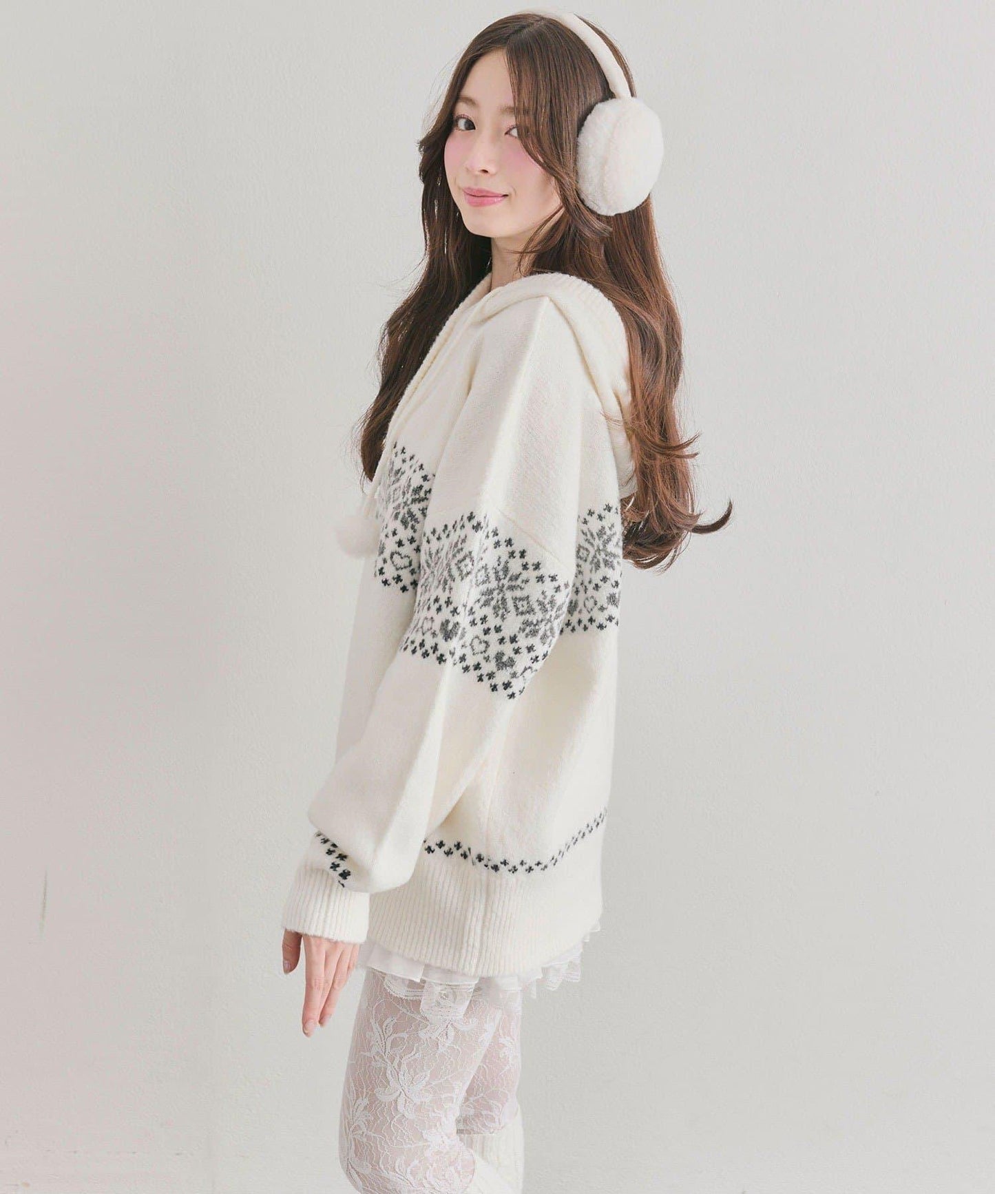 提花連帽針織衫