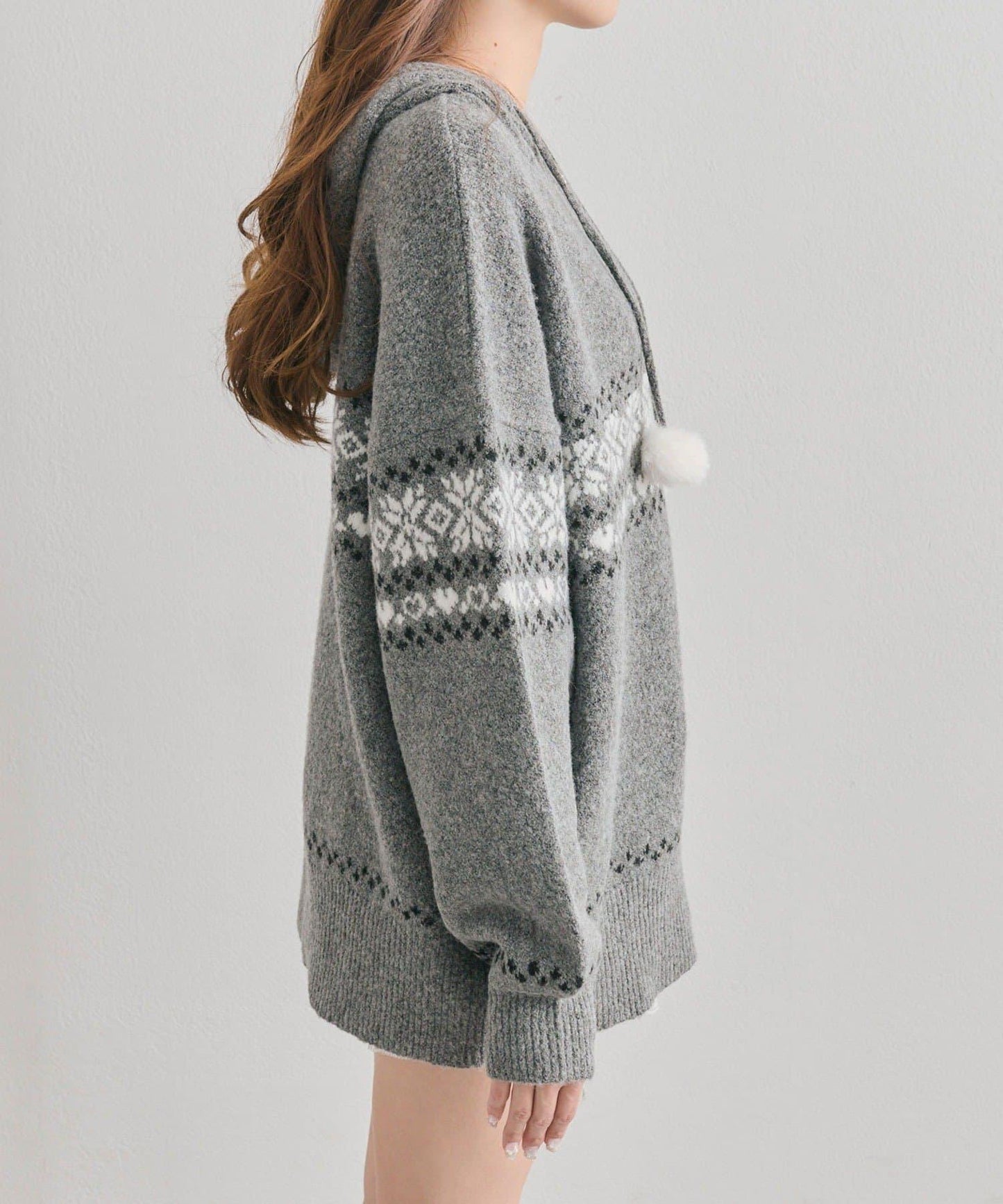 提花連帽針織衫