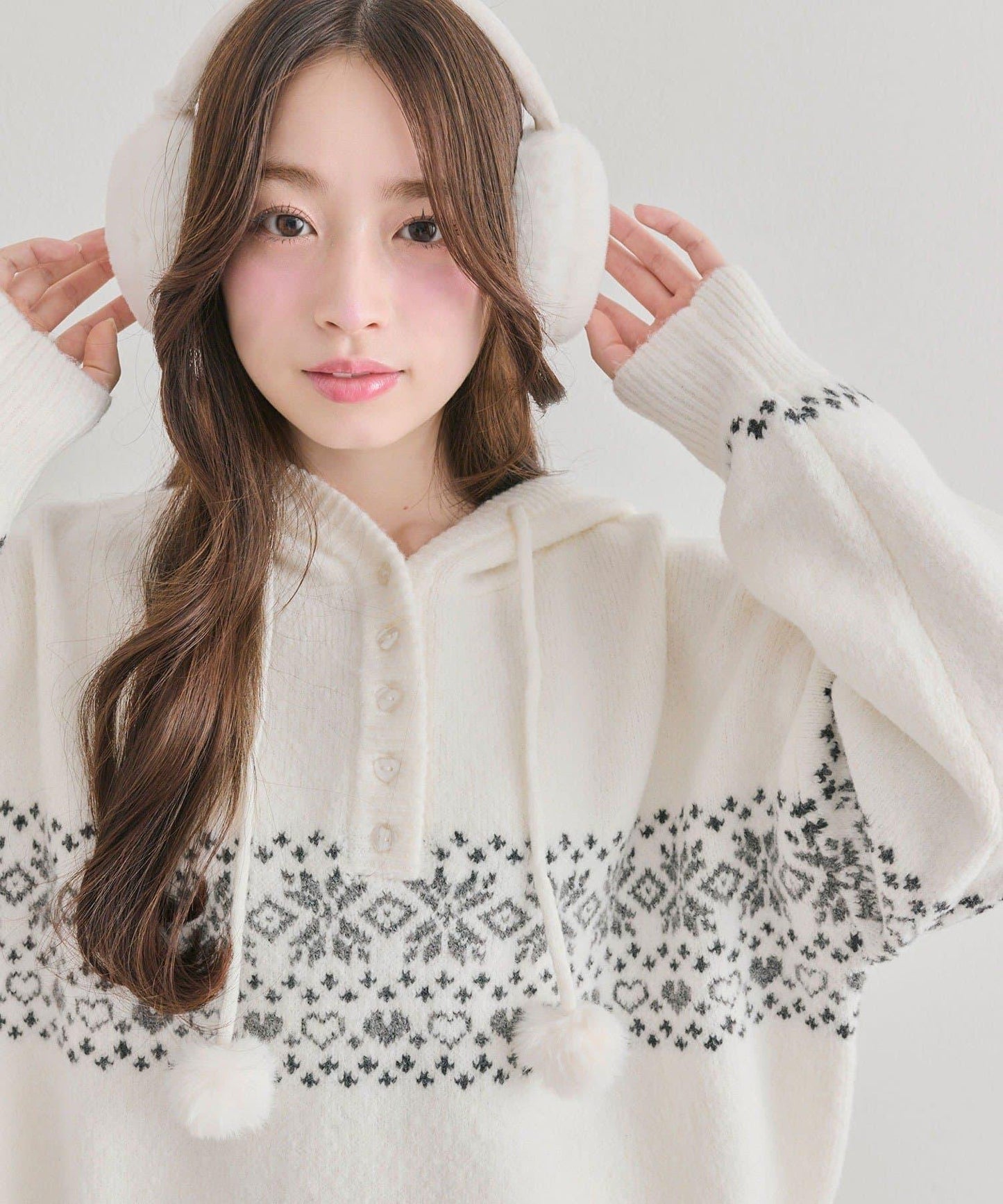 提花連帽針織衫