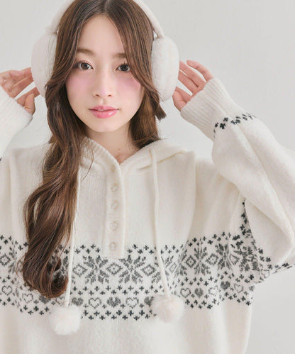 提花連帽針織衫