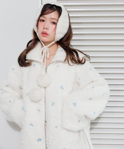 花卉刺繡羊羔絨短外套
