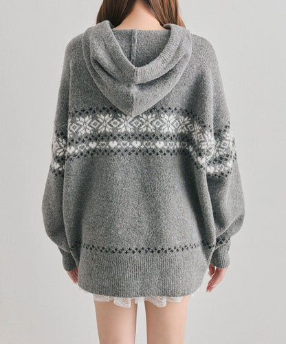 提花連帽針織衫