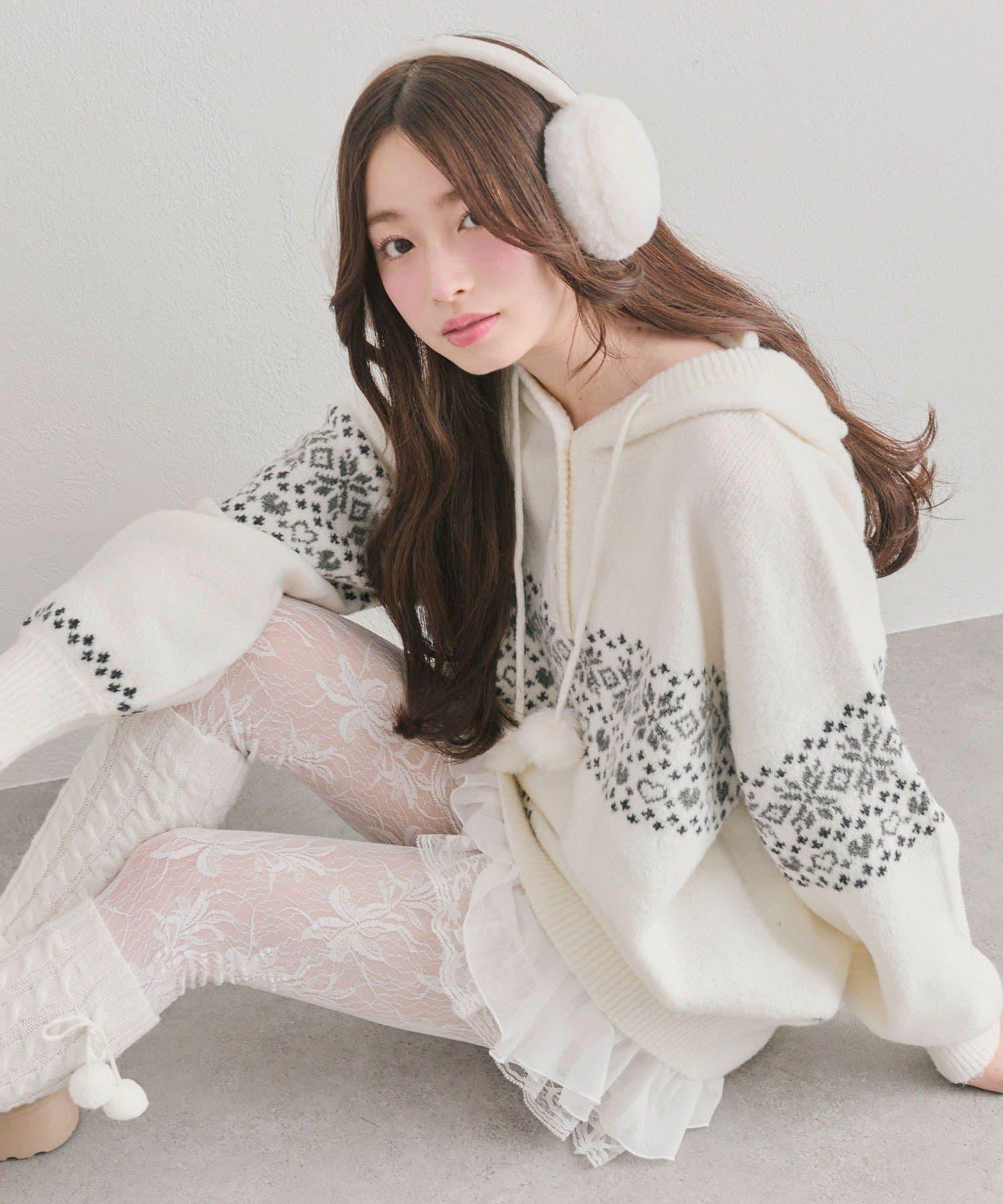 提花連帽針織衫