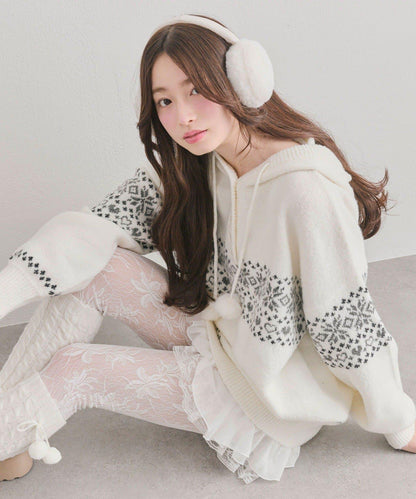 提花連帽針織衫