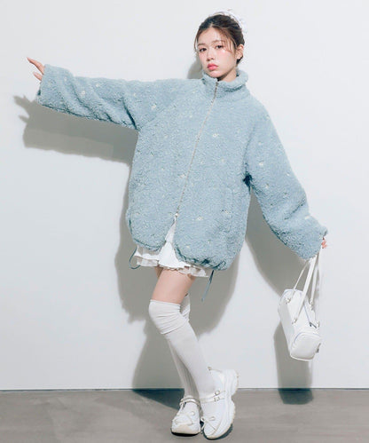 花卉刺繡羊羔絨短外套