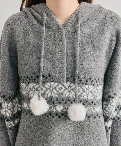 提花連帽針織衫