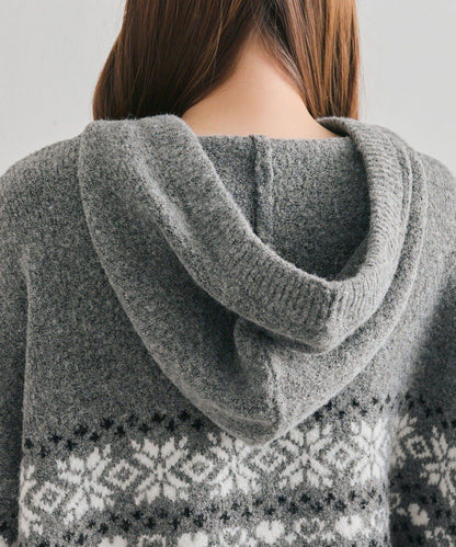 提花連帽針織衫