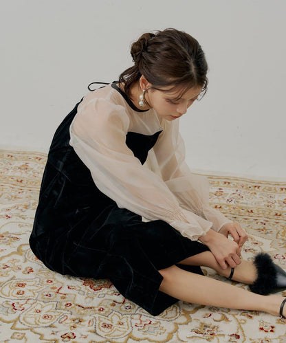 【/SALON by Chico】拼色透視修身長款連衣裙/宴會禮服