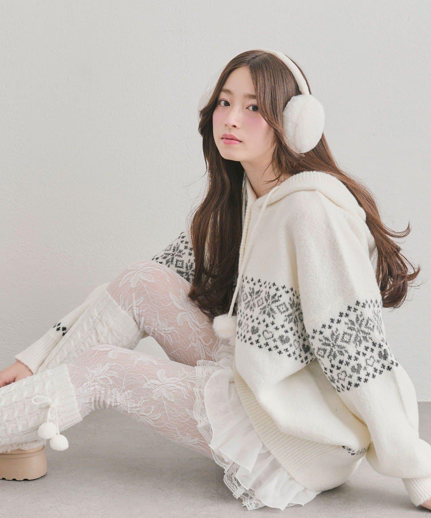 提花連帽針織衫