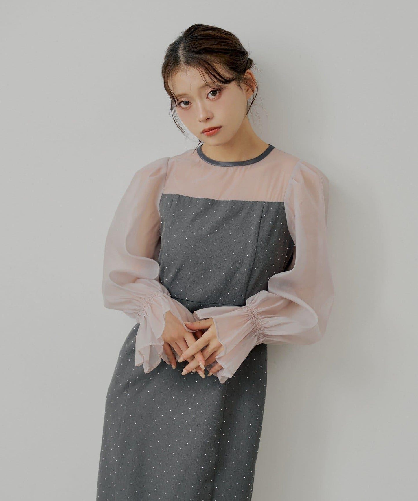 【/SALON by Chico】拼色透視修身長款連衣裙/宴會禮服