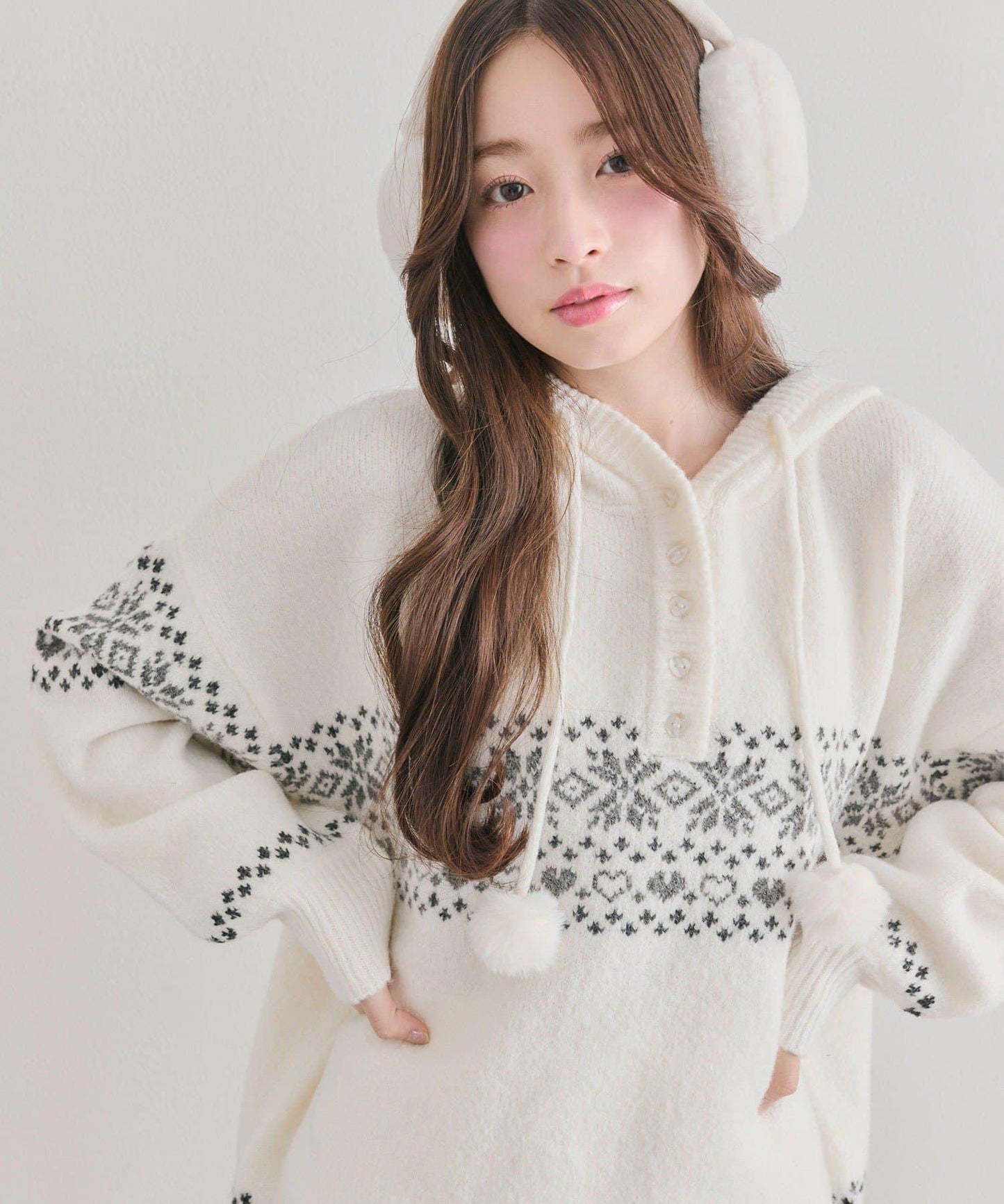 提花連帽針織衫