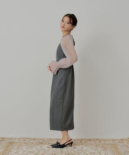 【/SALON by Chico】拼色透視修身長款連衣裙/宴會禮服