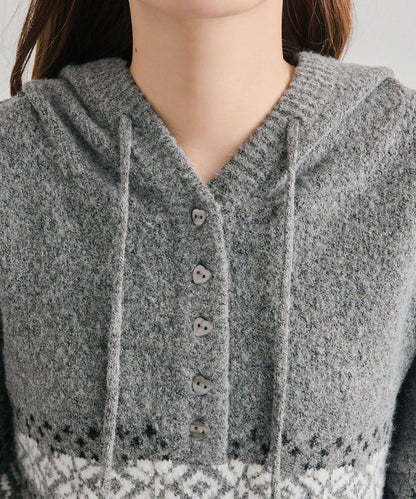 提花連帽針織衫