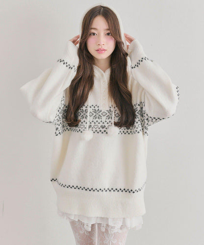 提花連帽針織衫