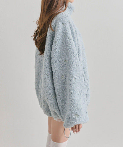 花卉刺繡羊羔絨短外套