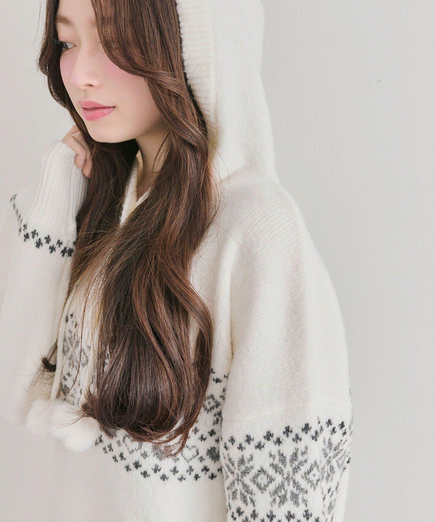 提花連帽針織衫