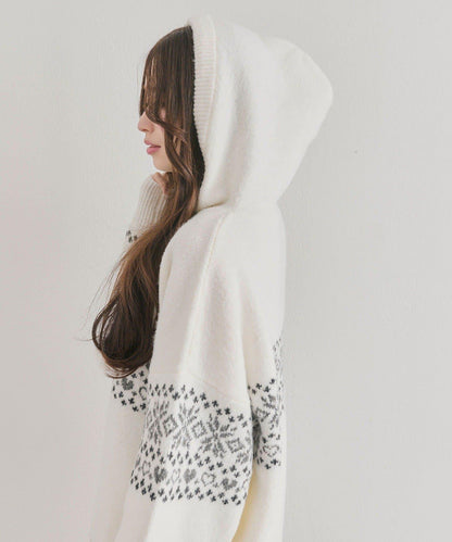 提花連帽針織衫