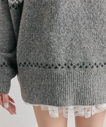 提花連帽針織衫