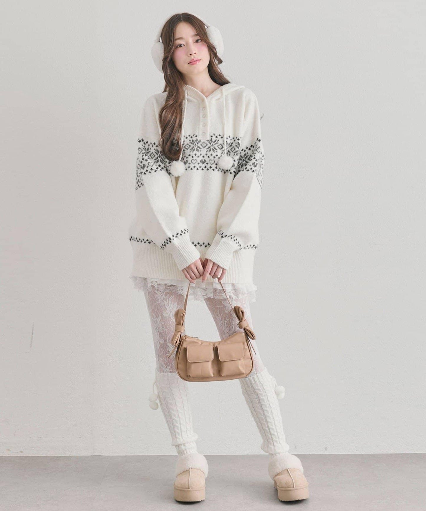 提花連帽針織衫