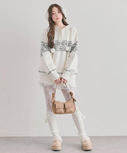 提花連帽針織衫