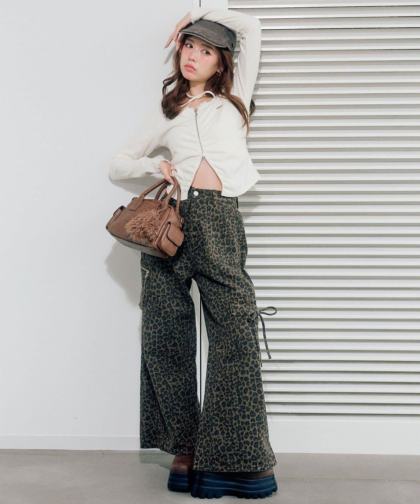 牛仔工裝寬腿褲