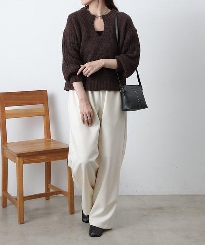 燈芯絨羽毛圖案針織開領衫