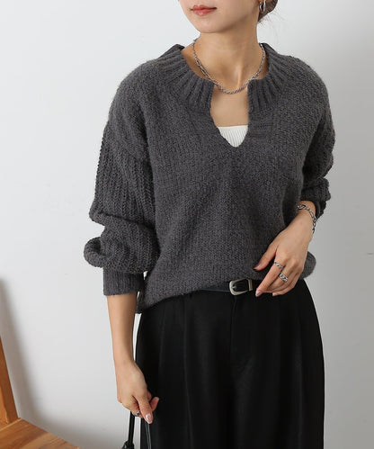 燈芯絨羽毛圖案針織開領衫