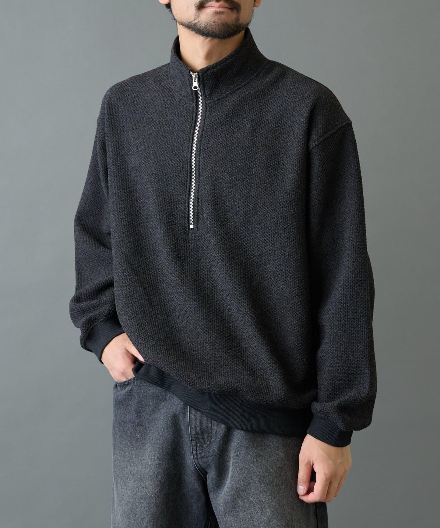 內加絨粗花呢半拉鍊上衣