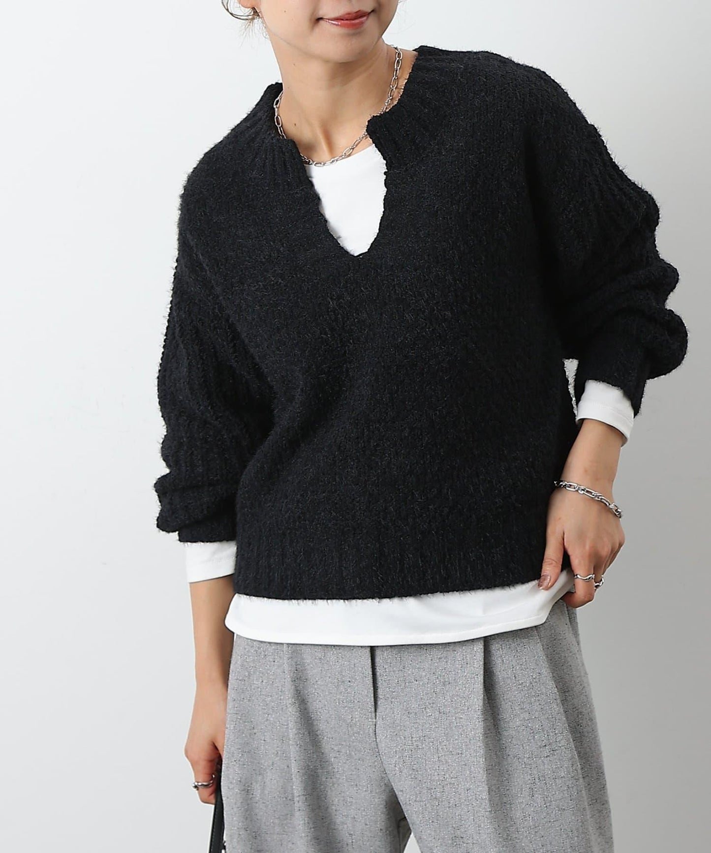 燈芯絨羽毛圖案針織開領衫