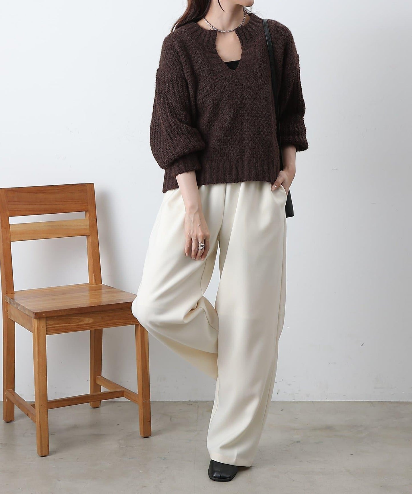 燈芯絨羽毛圖案針織開領衫