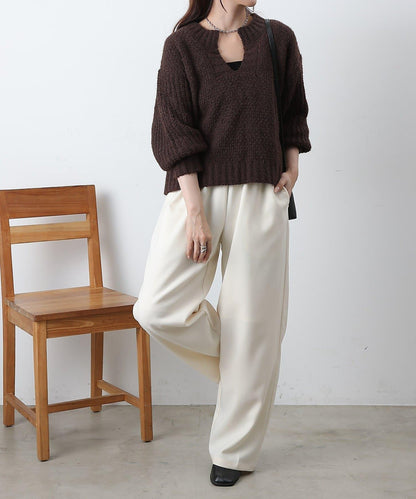 燈芯絨羽毛圖案針織開領衫