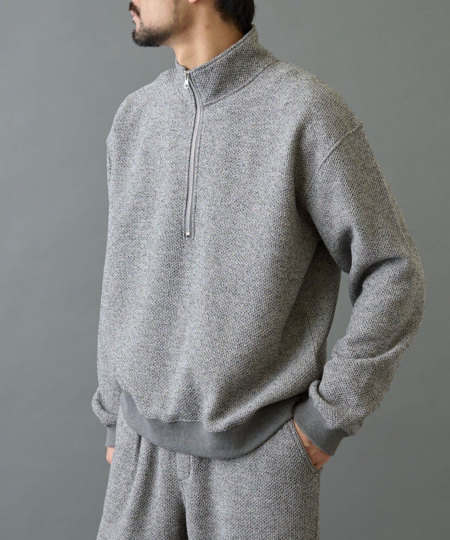 內加絨粗花呢半拉鍊上衣