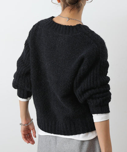 燈芯絨羽毛圖案針織開領衫