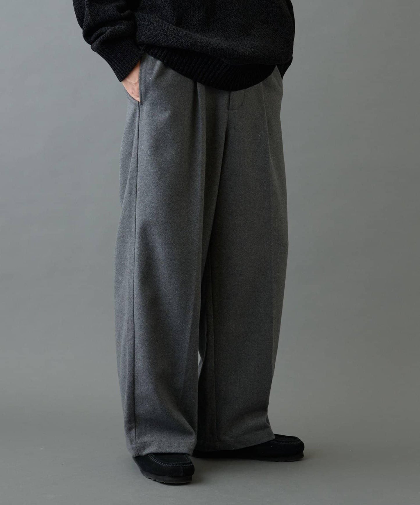 長毛呢寬鬆西裝褲