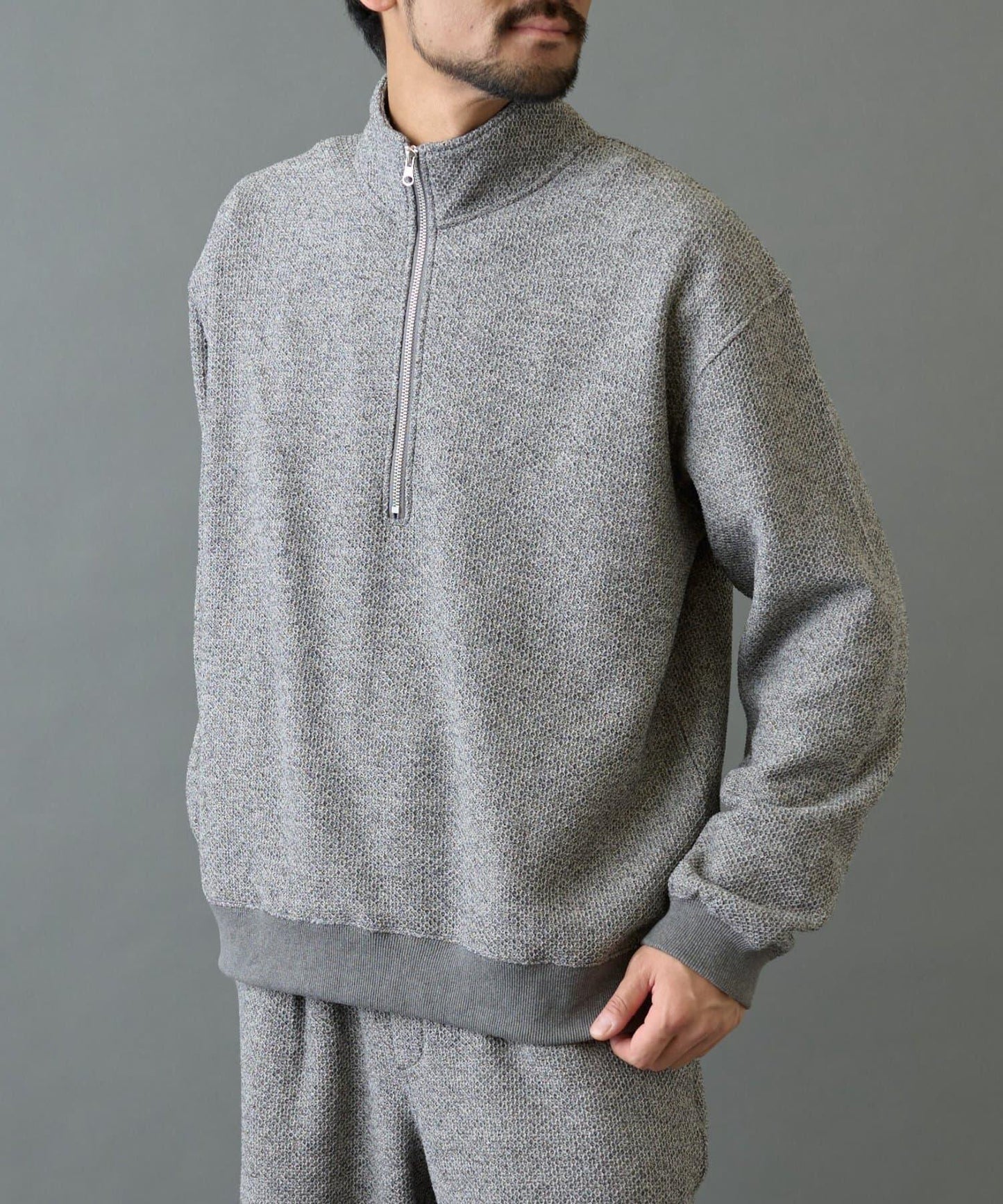 內加絨粗花呢半拉鍊上衣