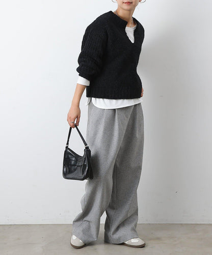 燈芯絨羽毛圖案針織開領衫