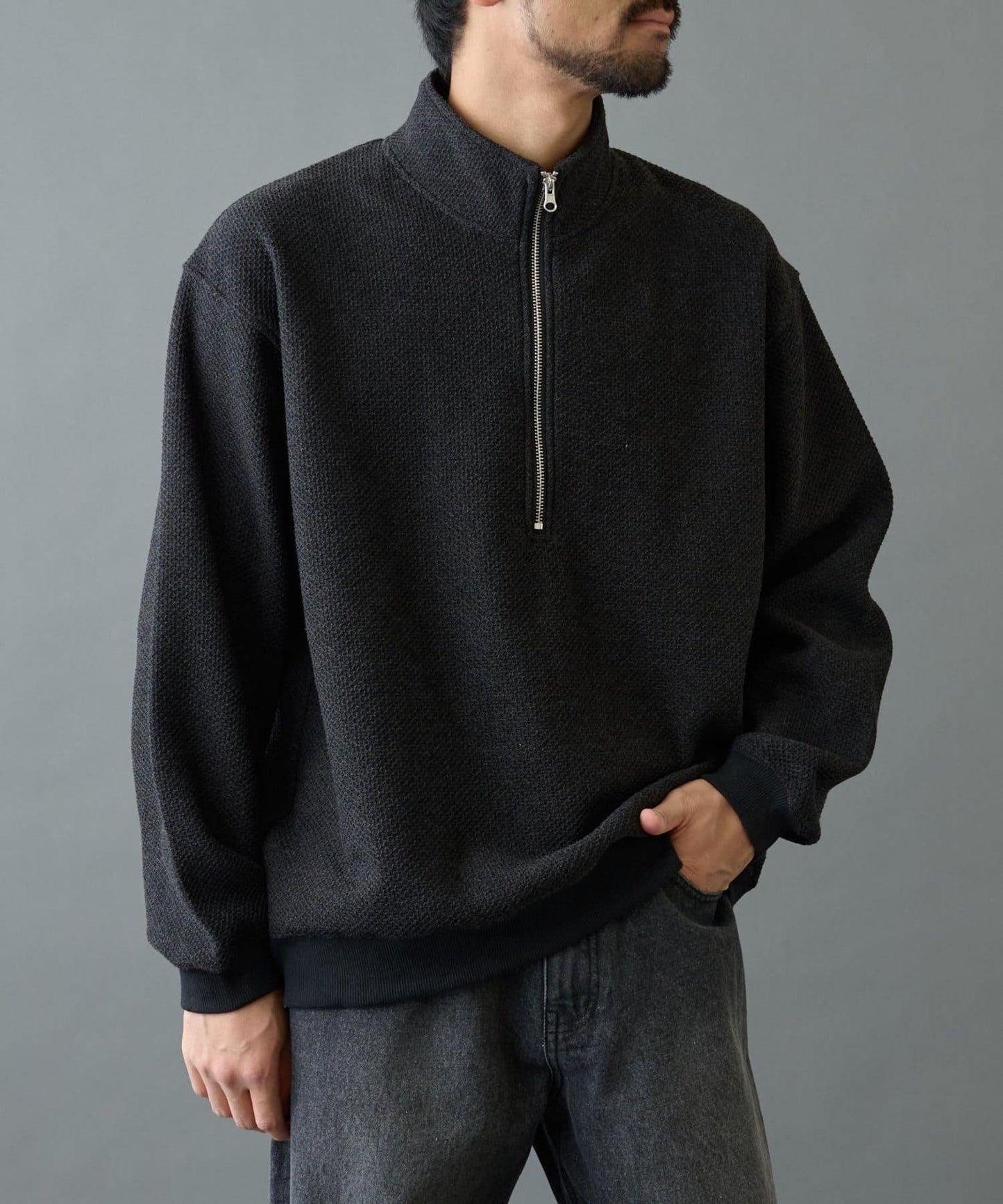 內加絨粗花呢半拉鍊上衣