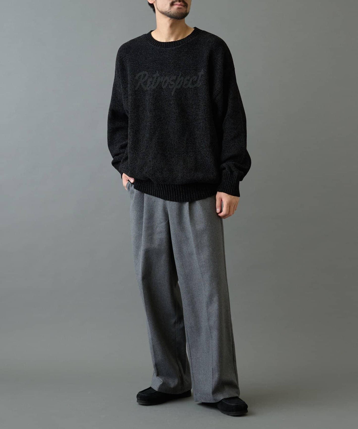 長毛呢寬鬆西裝褲