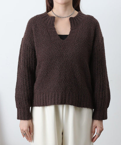 燈芯絨羽毛圖案針織開領衫