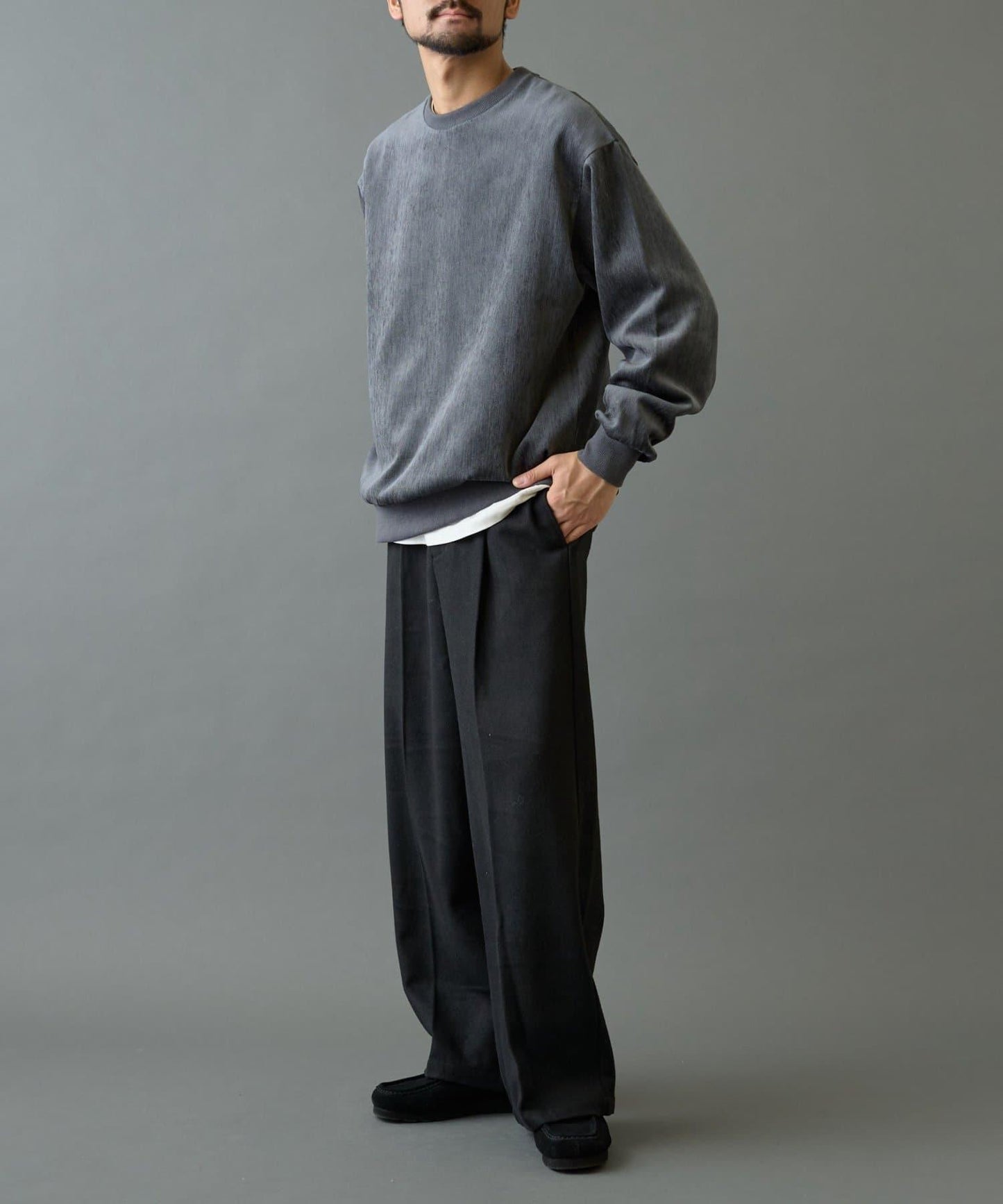 長毛呢寬鬆西裝褲