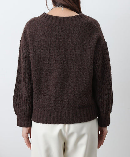 燈芯絨羽毛圖案針織開領衫