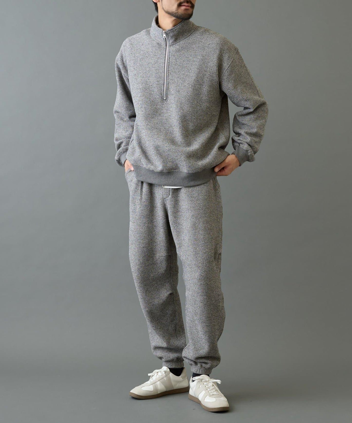 內加絨粗花呢半拉鍊上衣